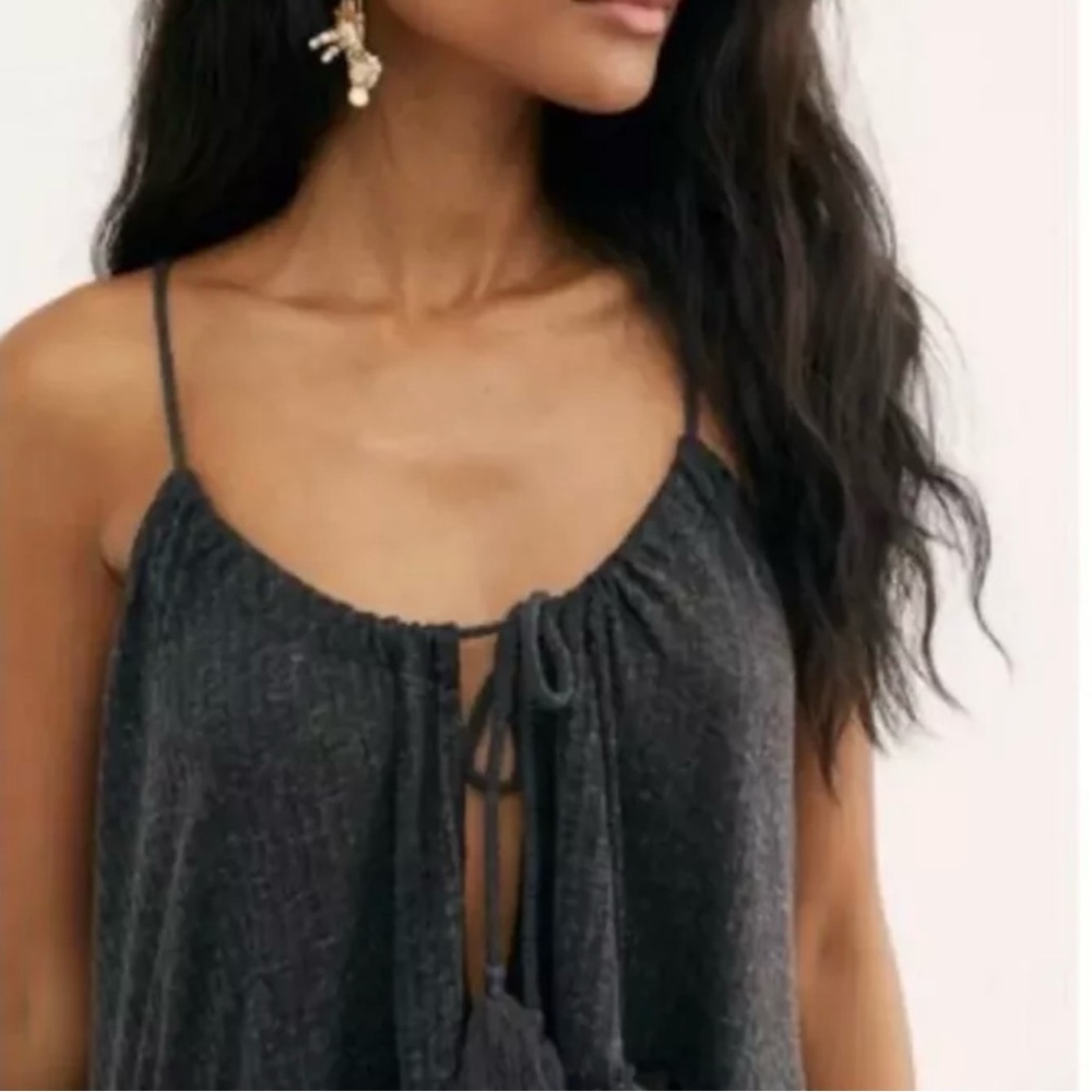 Free People Beach Rosaline Tunic Dress Halter Tie Ruffle Swing Black Medium - Picture 2 of 7